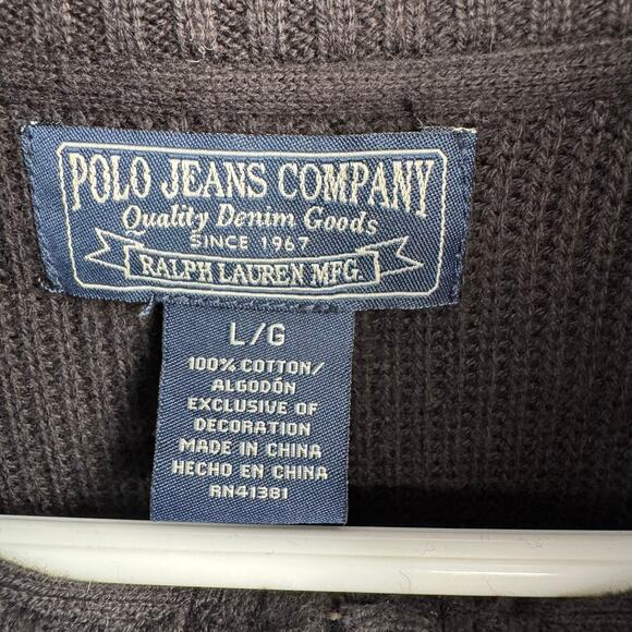 Polo Jeans Co Rib Knit 1/4 Zip Sweater Mens Large Black US Flag Ralph Lauren - Picture 5 of 8